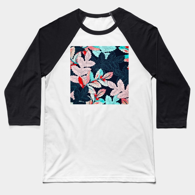 Bright Blue and Pink Branch Pattern Baseball T-Shirt by TheSkullArmy